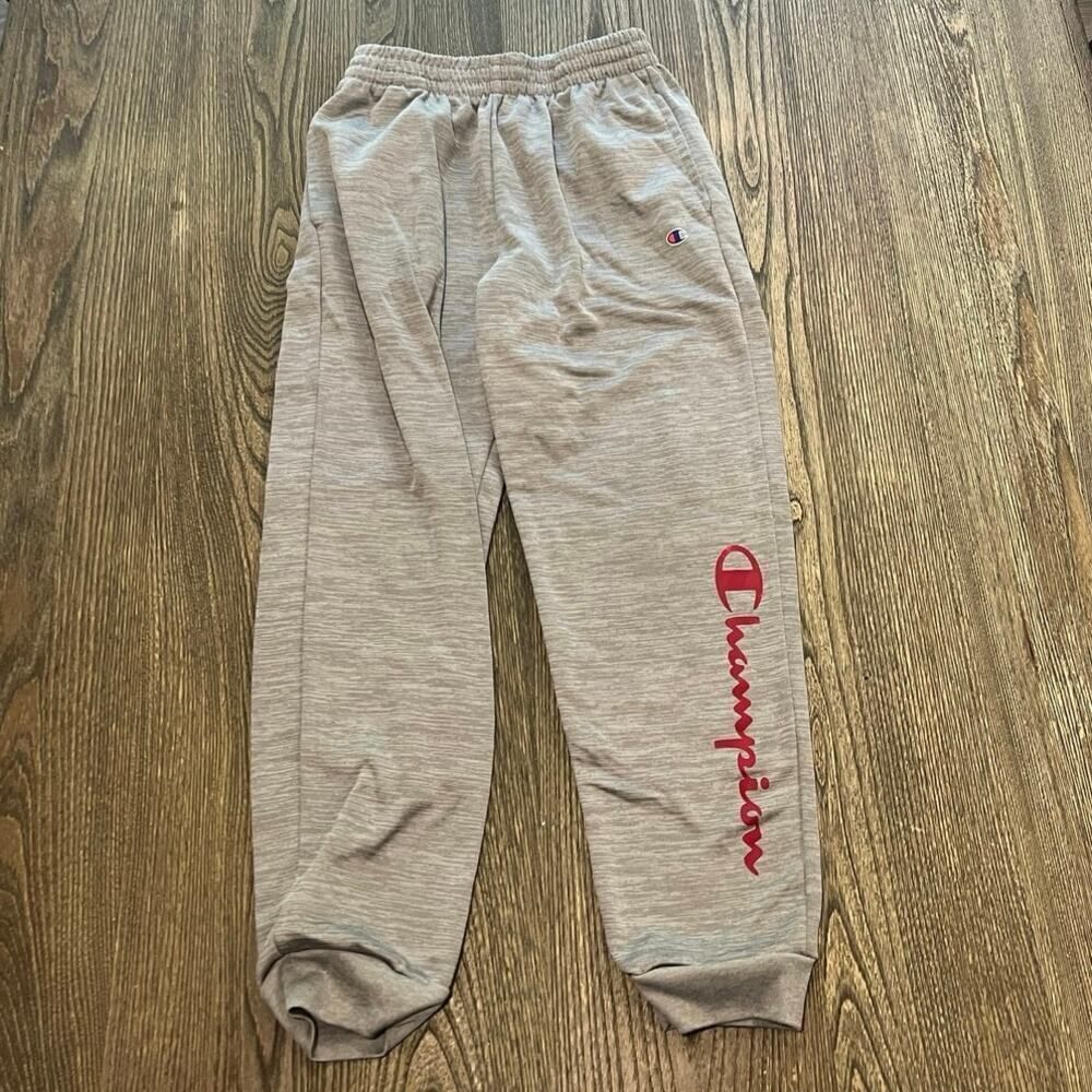 Champion Youth Boys Jogger Pants Elastic Waist Logo Print Gray/Red Size 10/12